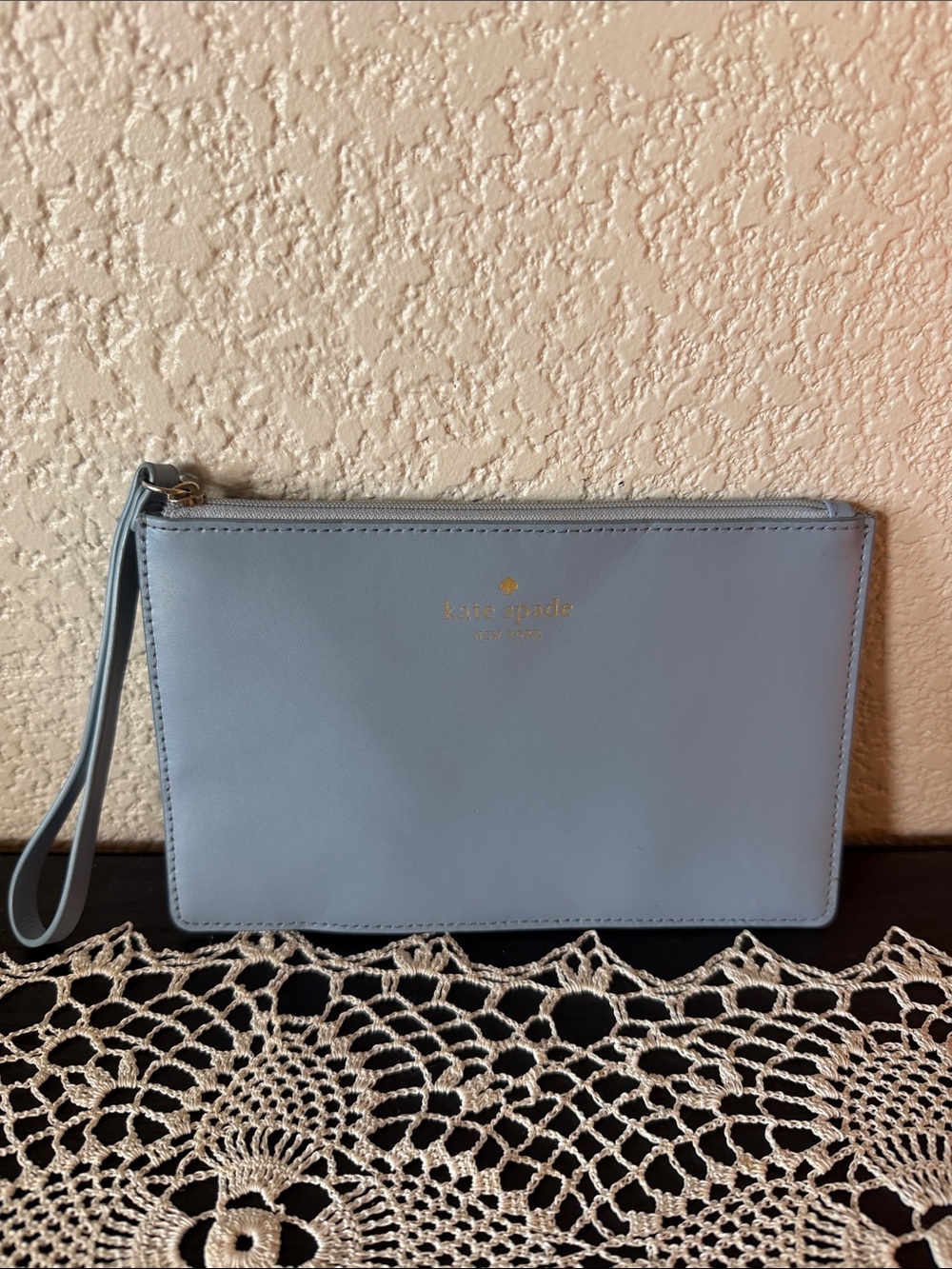 Kate Spade Blue Leather Zipper Wristlet Pouch